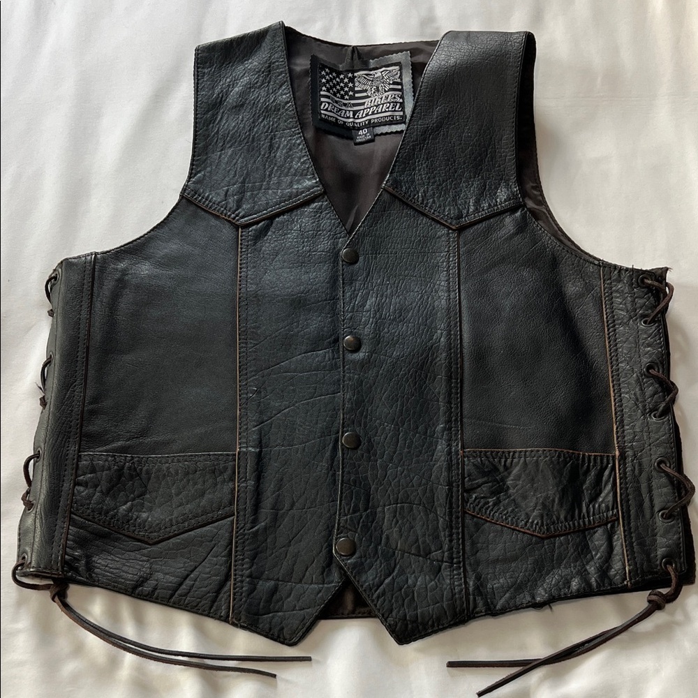 Leather Motorcycle Vest Embossed Eagle “Live to Ride” “Ride to Live” - Picture 1 of 4